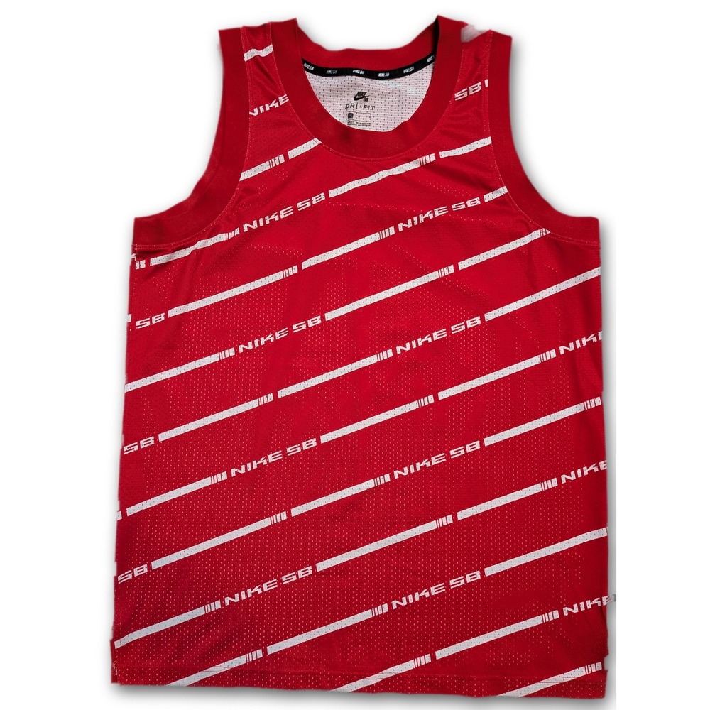 Nike SB Basketball Jersey Tank Dri-FIT Mens Large Red White Mesh Knit Logo